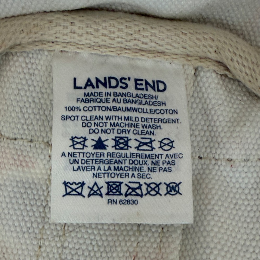 Lands End Canvas Tote Bag Small Zip Top Blue Red Geometric Polka Dot Preppy - Picture 7 of 8